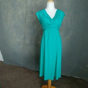 Vintage Teal Green Midi Dress with Cowl Neck